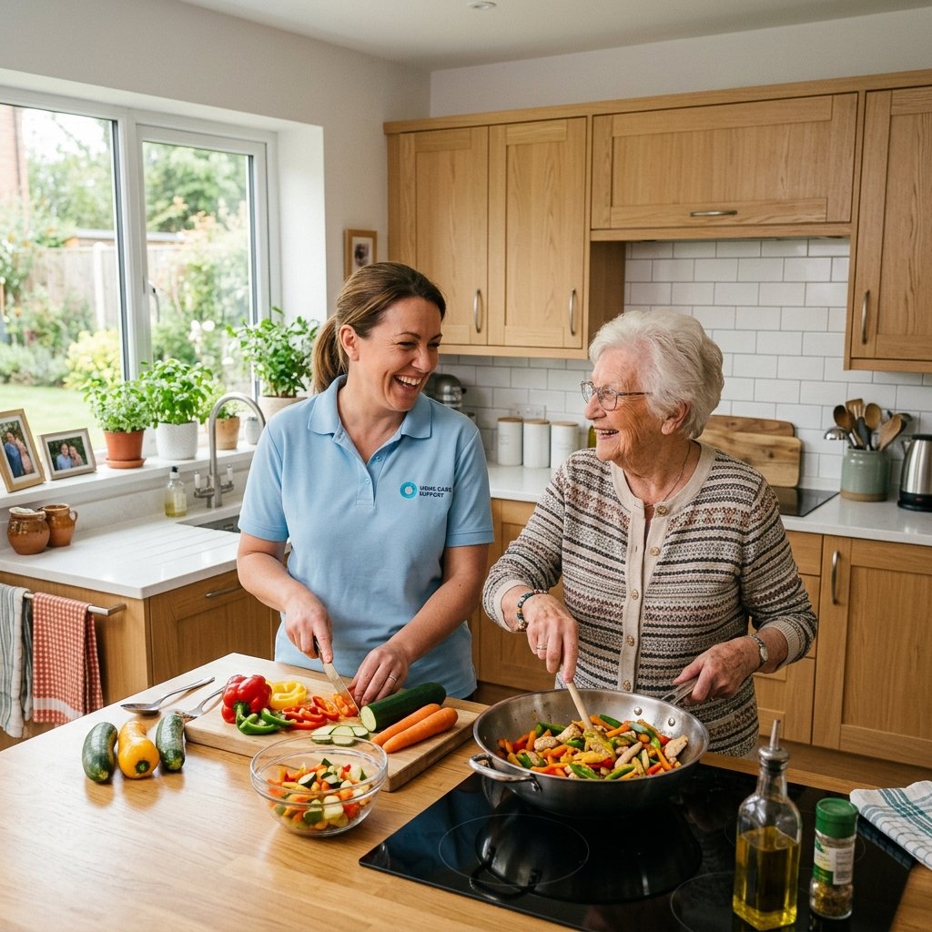 A live-in carer supporting an elderly person at home